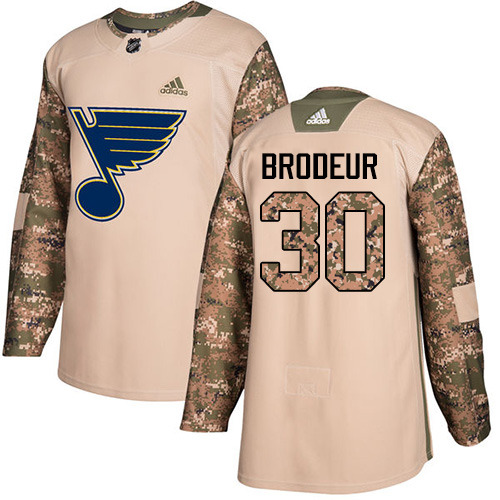 Adidas Blues #30 Martin Brodeur Camo Authentic Veterans Day Stitched NHL Jersey - Click Image to Close